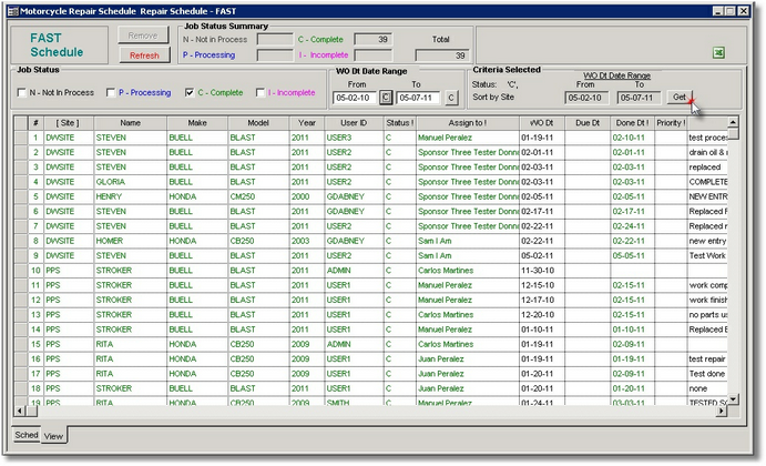 Repair Schedule Dashboard