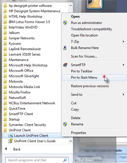 Uniprint-PinToStartMenu
