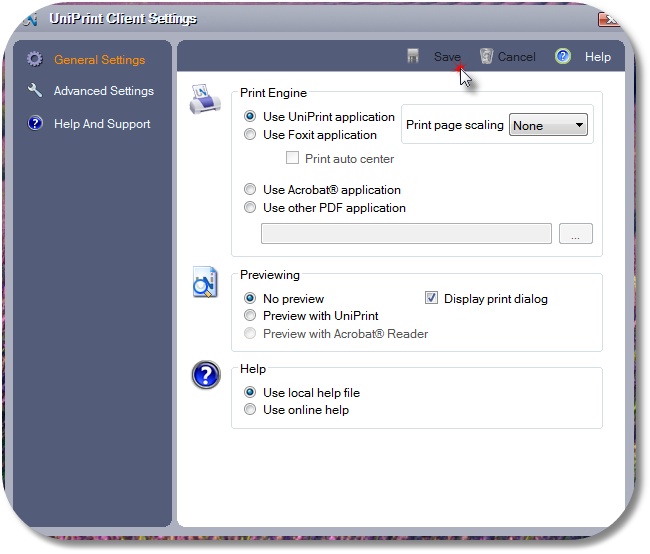 UniprintGeneralSettings-Save